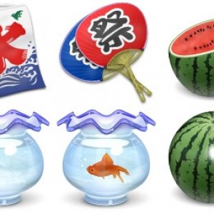 日本夏季图标(西瓜、金鱼缸、米)下载