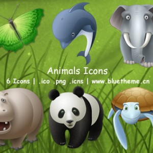 熊猫、蝴蝶、大象、海龟、河马、海豚动物图标下载