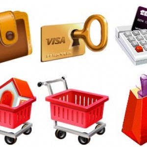 电子商务图标 - 信用卡、刷卡机、钱包、购物车、购物袋下载