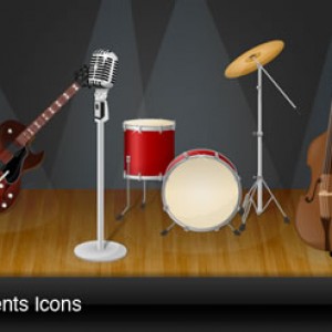 吉他、小提琴、鼓、话筒音乐设备图标下载