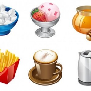 食品图标：咖啡壶，意式咖啡，薯条，蜂蜜，草莓冰淇淋，方糖下载